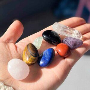 Polished Chakra Healing Stones Set W/ Clear Quartz Obelisk